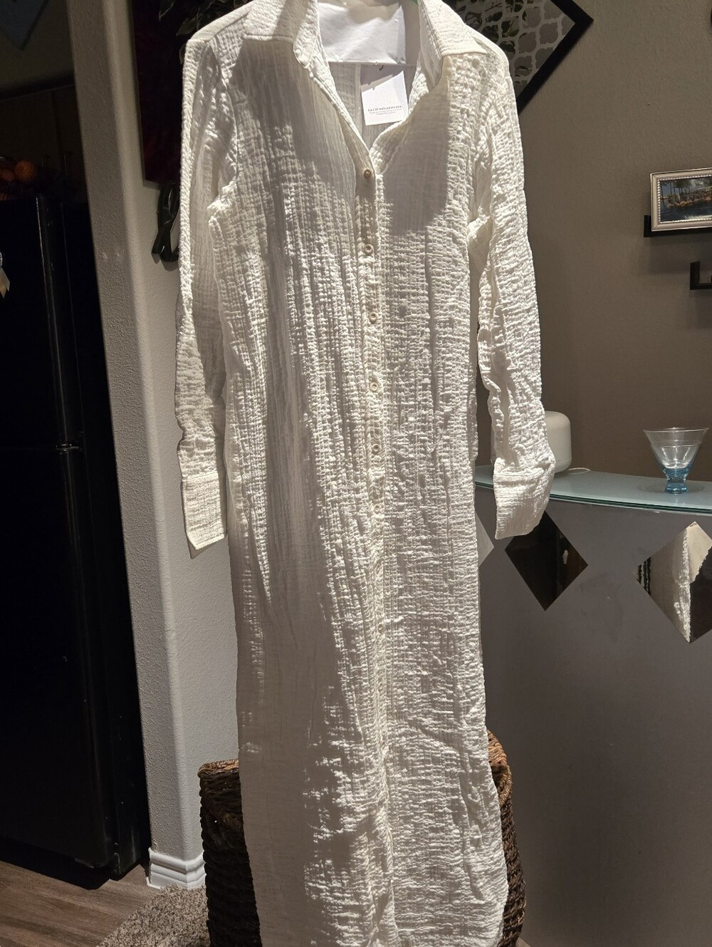 Lightweight White Le Cle Button-Front Maxi Shirt Dress